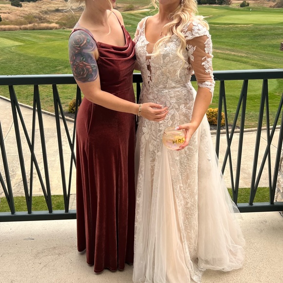 David’s Bridal Cinnamon Velvet Cowl Neck Bridesmaid Dress - Size 6 - Picture 7 of 7